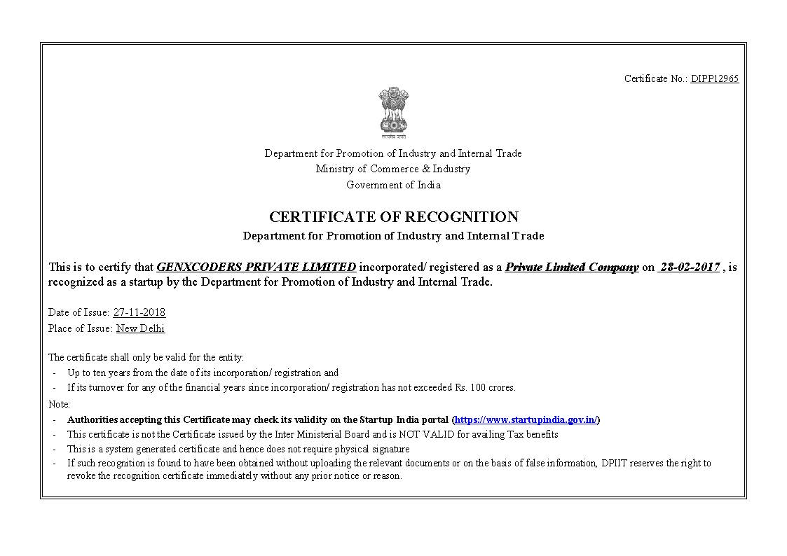 Innovative IT Solutions and Services by GenXCoders Pvt. Ltd. - DIPP